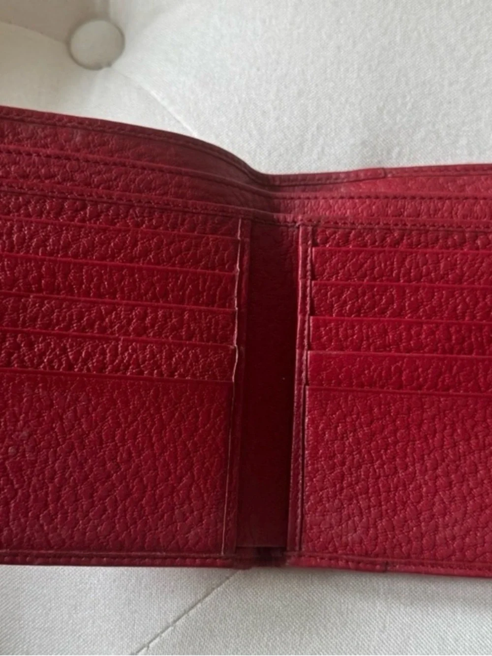 Gucci Red Leather Card Holder with Gold Double G and Navy-Red Web